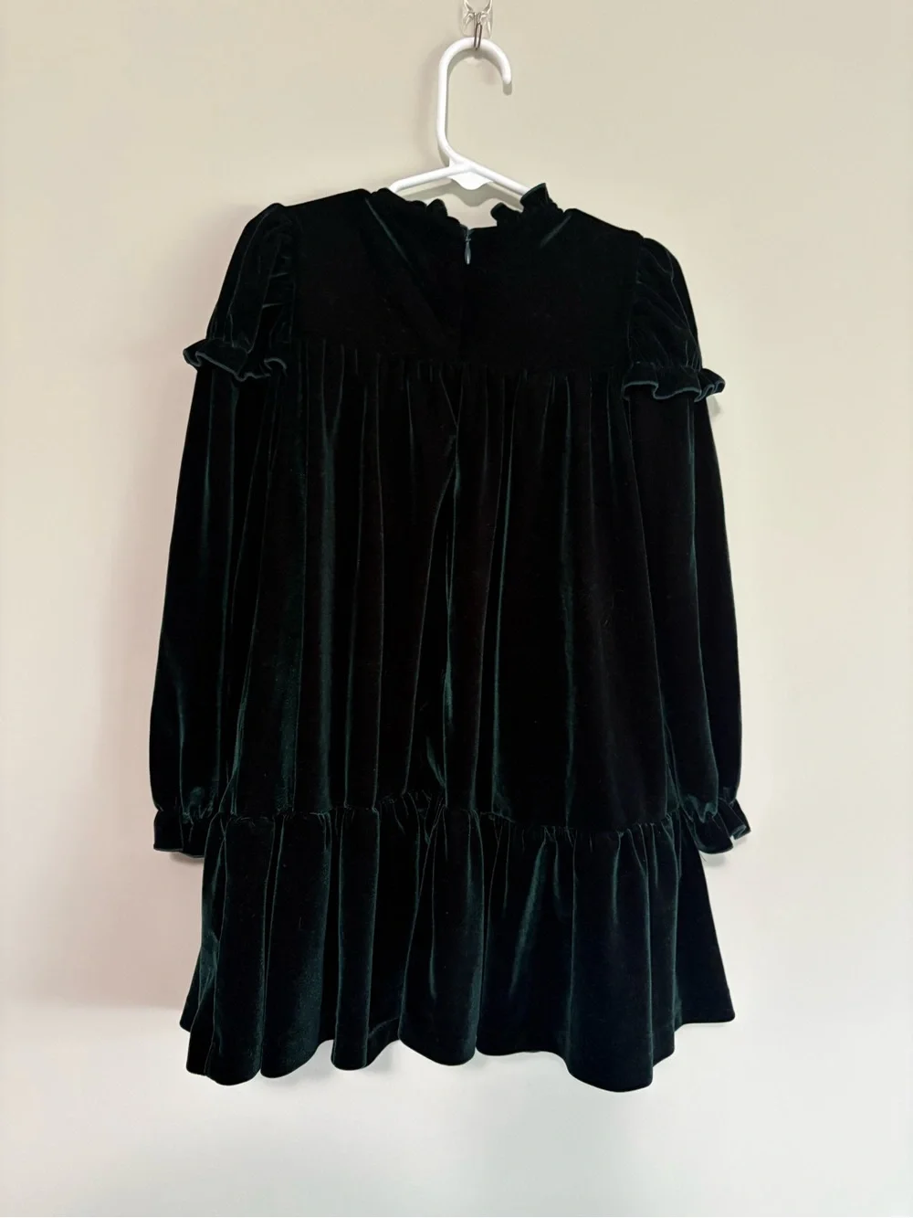Velvet Ruffle Tiered Dress for Girls - Deep Green